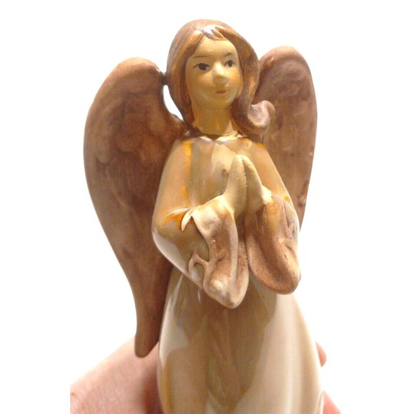 Angel Figurine Pottery Mixed Matte/Gloss Finish Praying Hands 7 Inches Tall Vtg. - Picture 5 of 7